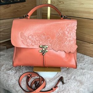 Patricia Nash Coral Floral Embossed Leather Satchel